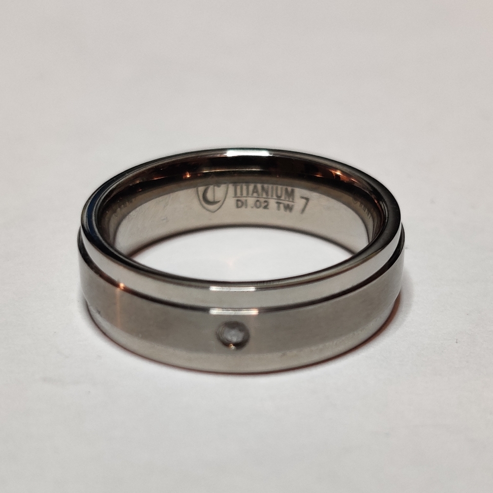 Titanium Silver Tone Minimalist Unisex Alliance Wedding Ring with a Diamond Chip